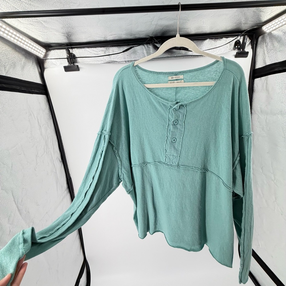 Urban Outfitters Teal Oversized‎ Cozy Cotton Exposed Seam Henley Womens Medium